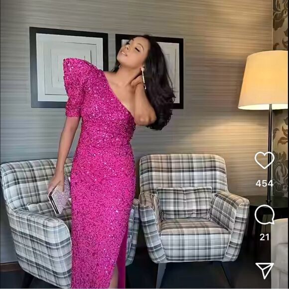 Mac Duggal 10912 Womens Pink EMBELLISHED PUFF ONE SHOULDER COLUMN GOWN Dress - Picture 2 of 16